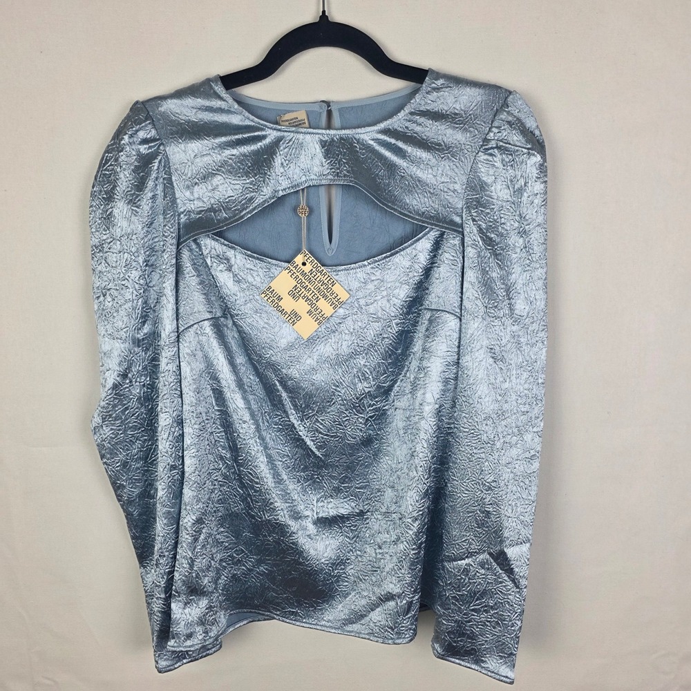 Baum und Pferdgarten Marcy Blue Fog Metallic Crinkle‎ Cutout Top 36 NEW